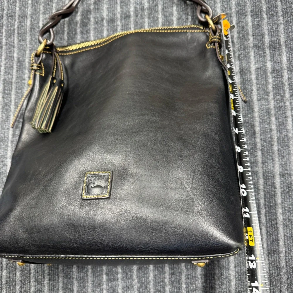 Dooney & Bourke Florentine Leather Hobo Bag Black Braided Handle Tassel